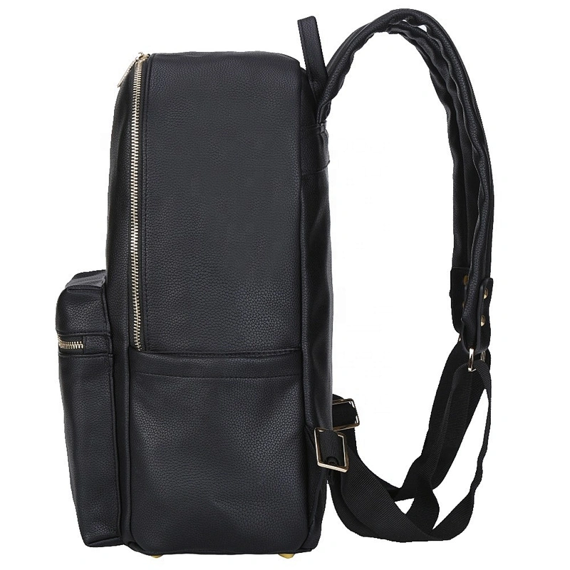 Black multifunctional pu baby diaper back pack nappy bag backpack for mom