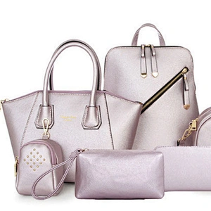 2020 new style Two Women Ladies 6 Pcs Handbag Set Hobo Top Handle Bag soft genuine leather hobo office Bags and Purse Clutch