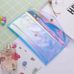 Latest Stylish Colorful Laser Transparent Stationery Organizer PVC Pen Bags