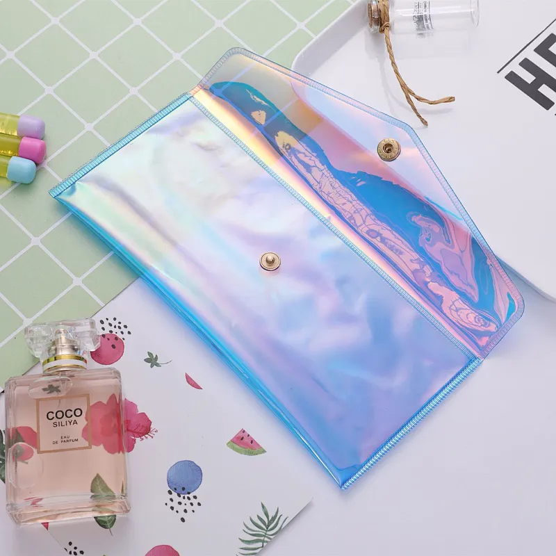 Latest Stylish Colorful Laser Transparent Stationery Organizer PVC Pen Bags