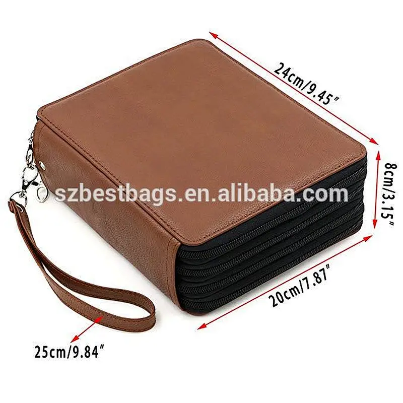 PU Leather Pencil Case Holder with Removal Handle Strap Pencil Box Large for Colored Pencils Watercolor Pencils