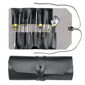 Waxed real leather Chef Knife Roll Bag Heavy Duty Storage Knife Cutlery Tool Case with 6 Slots Wrapping Strap handbag