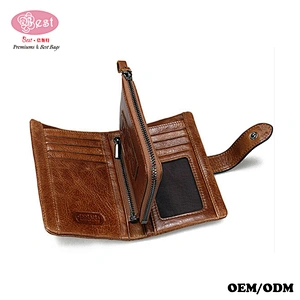 Wholesale Custom Genuine Cowhide Leather Wallet RFID Blocking Zipper Wallet for Man
