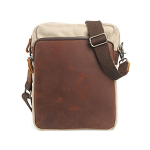 Men's Waxed Canvas Messenger Bags Vintage Genuine Leather Shoulder Bags Portable Computer Laptop Bag