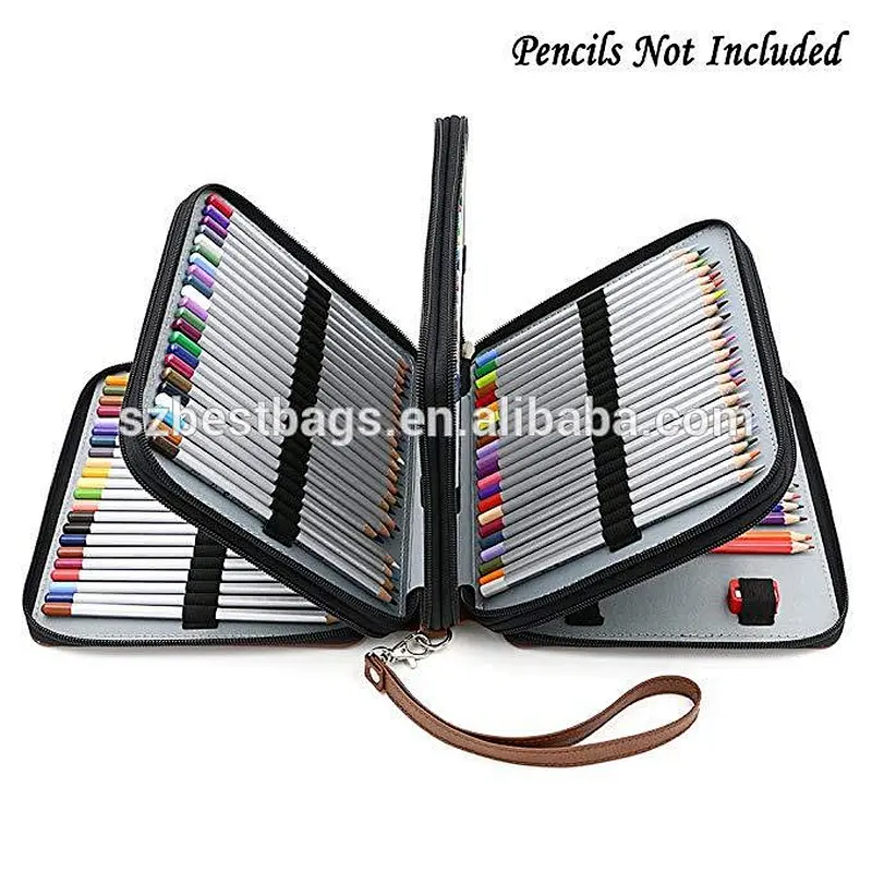 PU Leather Pencil Case Holder with Removal Handle Strap Pencil Box Large for Colored Pencils Watercolor Pencils