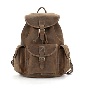 Men's Shoulder Bag Waterproof Crazy Horse Leather Outdoor Travel Backpack