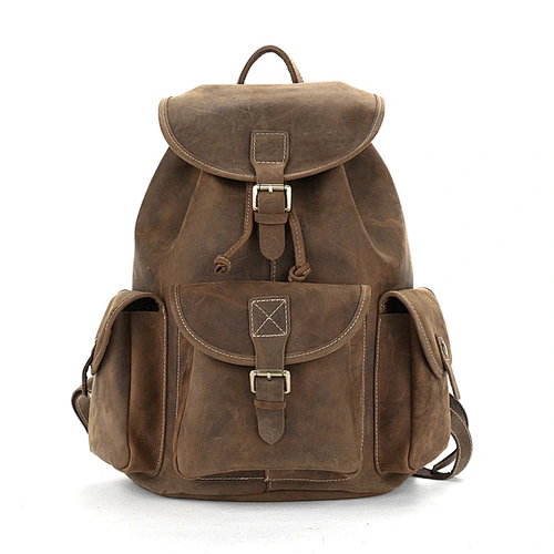 Men's Shoulder Bag Waterproof Crazy Horse Leather Outdoor Travel Backpack