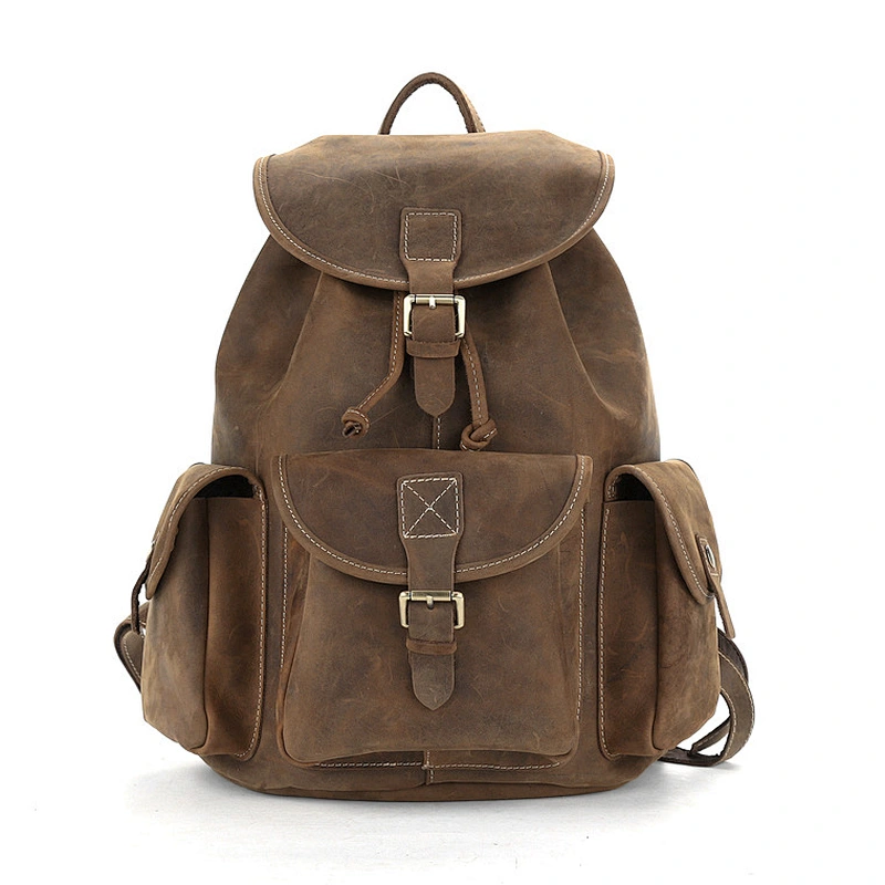 Men's Shoulder Bag Waterproof Crazy Horse Leather Outdoor Travel Backpack