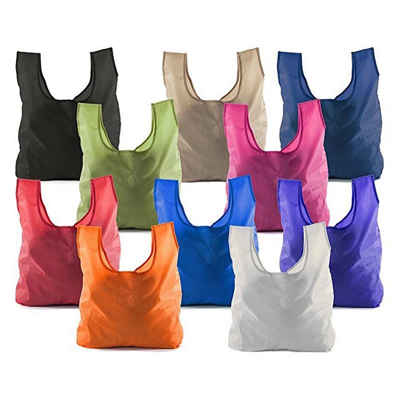 Foldable Integrated String Pouch Ripstop Nylon Tote Reusable Grocery Bags