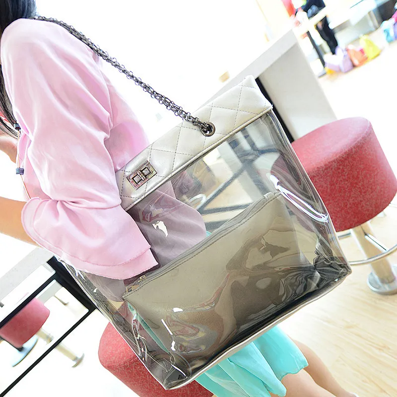 2019 girls fancy clear transparent pvc handbag beach shoulder sling bag