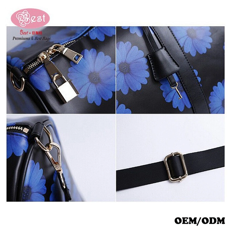 Hot Selling on Line Shopping Floral Printed PU Travel Bag Korean Fashion Outdoor Duffle Bag