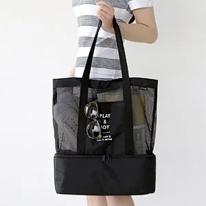 Wholesale bulk insulated nylon mesh beach cooler swimming tote bag