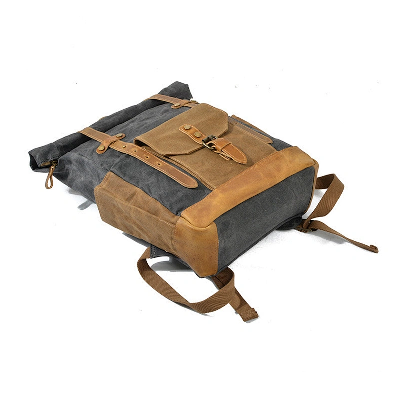 Trendy College Weekend Backpack Daypack Travel Laptops Rucksack Waxed Canvas Leather Backpack