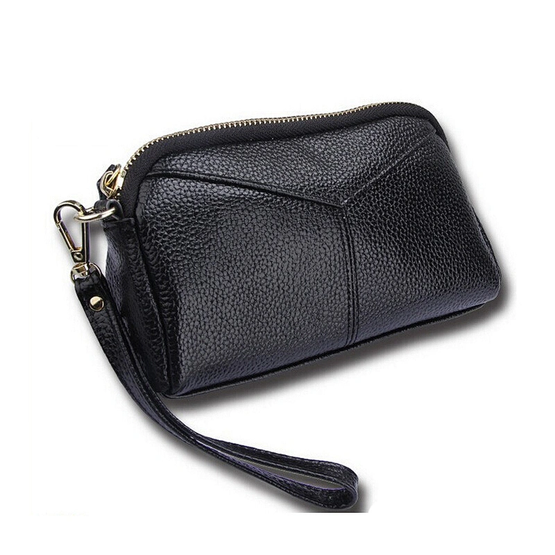 Wholesale Wristlet Purse Wallet Pebbled Real Leather Women Zipper Clutch Purse for necessaries