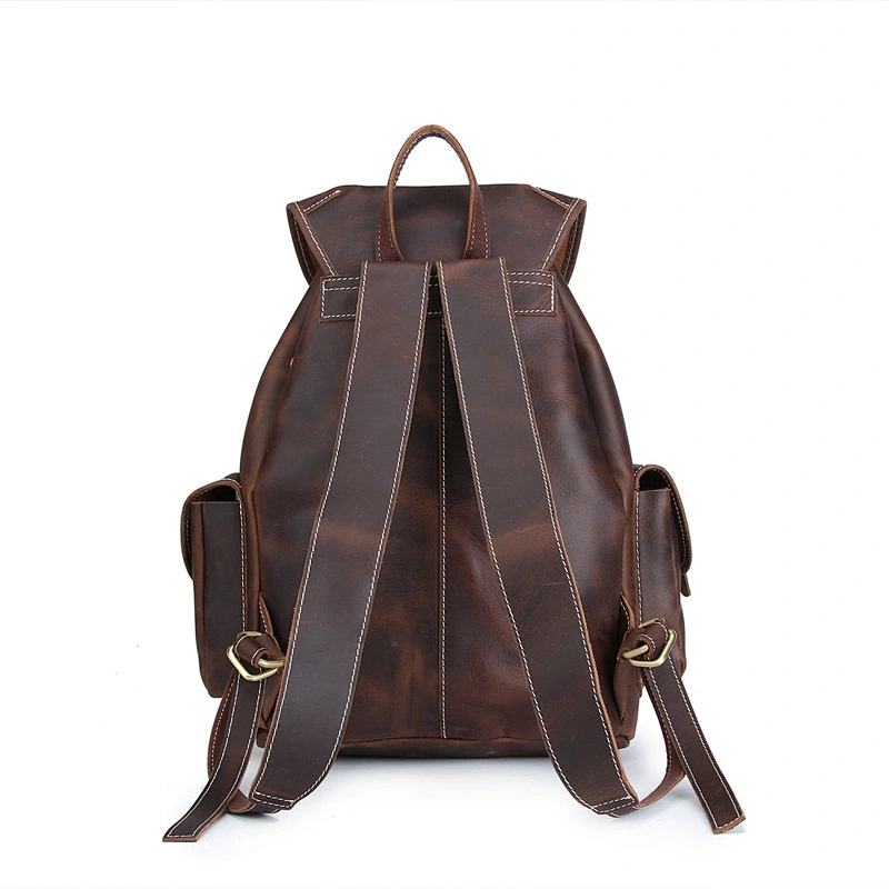Men's Shoulder Bag Waterproof Crazy Horse Leather Outdoor Travel Backpack