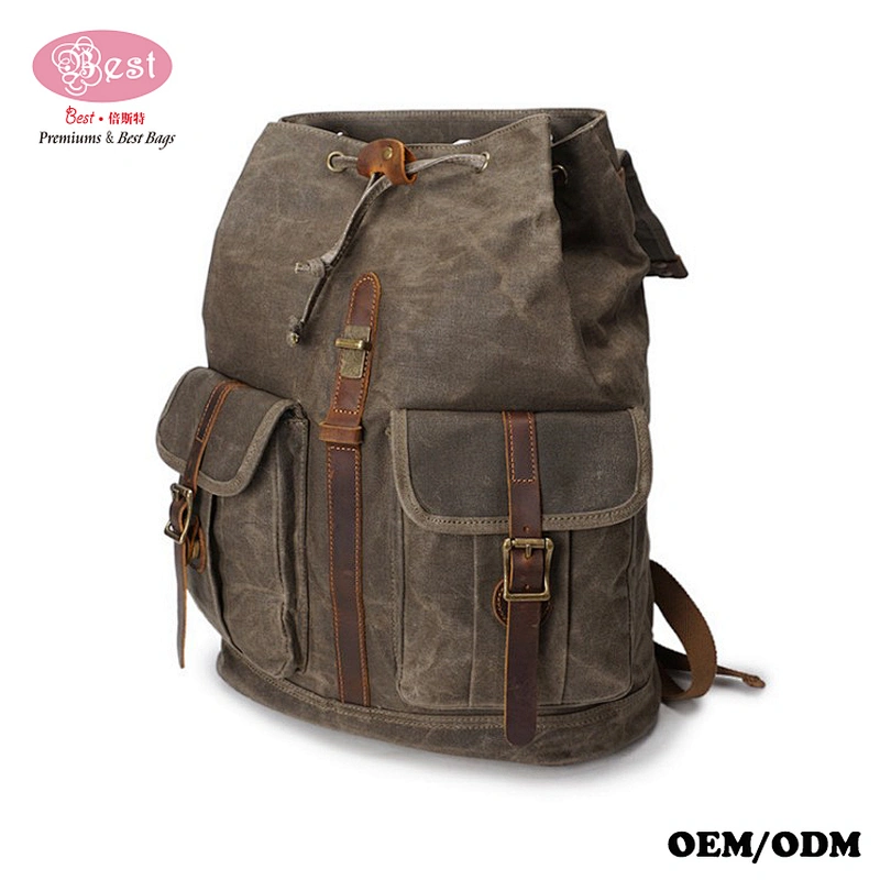 2019 style bag with waxed Outdoor Sports Wax Canvas Backpack waterproof function wax coated bags