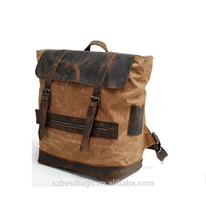 Outing Travel Canvas Rucksack Real Leather School Day Back Pack Laptop Notebook Bags