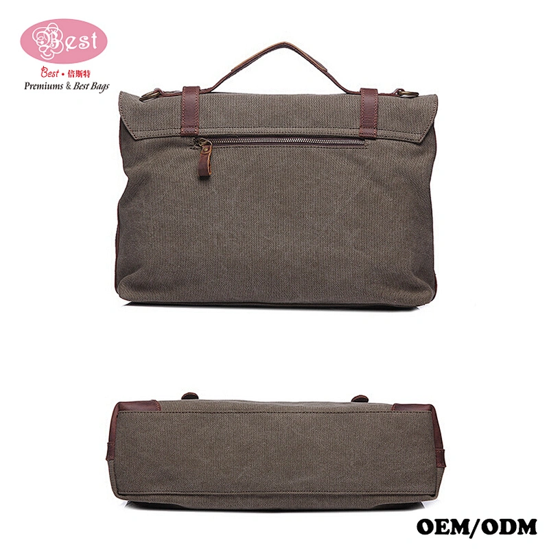 Canvas Leather Laptop Shoulder Bag Vintage Messenger Bag