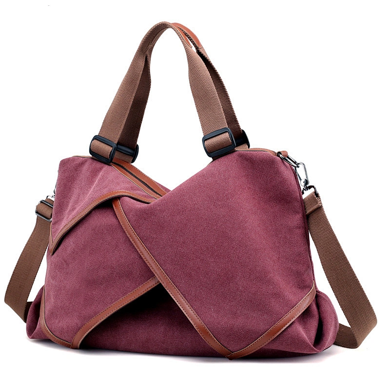 2019FW new coming canvas PU big capacity style contrast color tote shoulder handbag