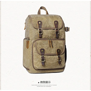 Fashionable vintage large capacity waterproof crazy horse leather canvas camera backpack for photography or leisure travel