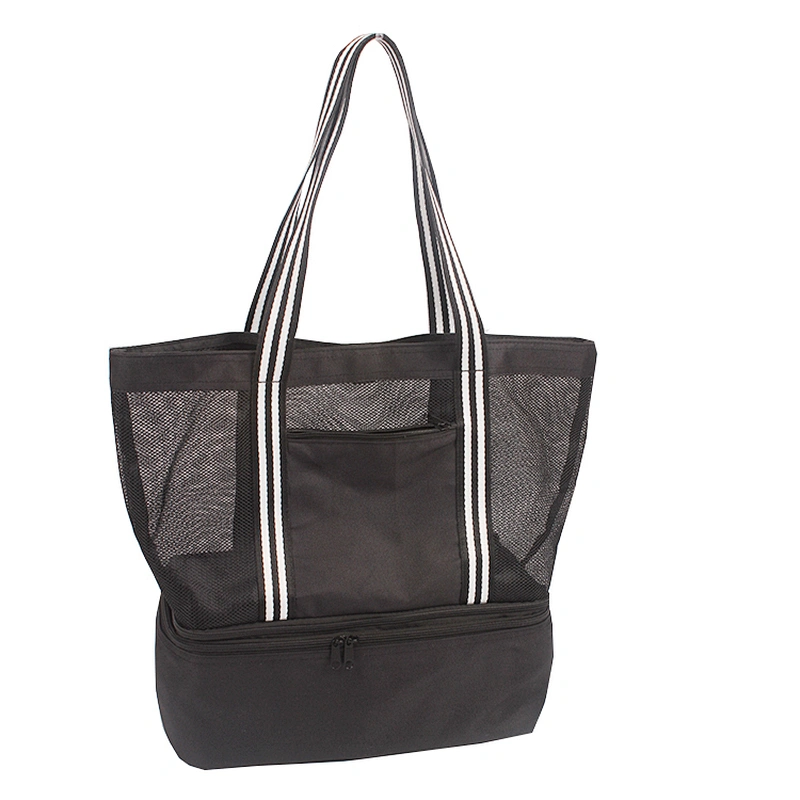High Capacity Portable Mesh Beach Bag Cooler Zipper Tote Beach Bag with Removable Lunch Box