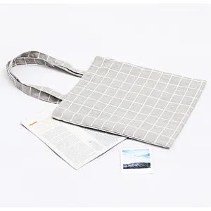 Vintage high quality eco cotton canvas souvenir promotional plaid tote shopping bag