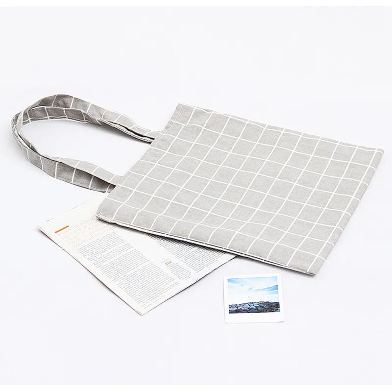 Vintage high quality eco cotton canvas souvenir promotional plaid tote shopping bag