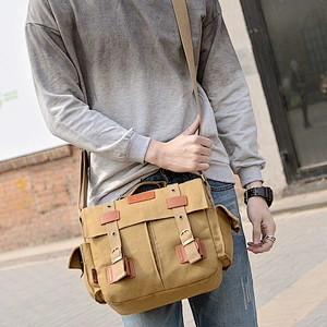 College mens small canvas crossbody multi pocket shoulder cross bag for men