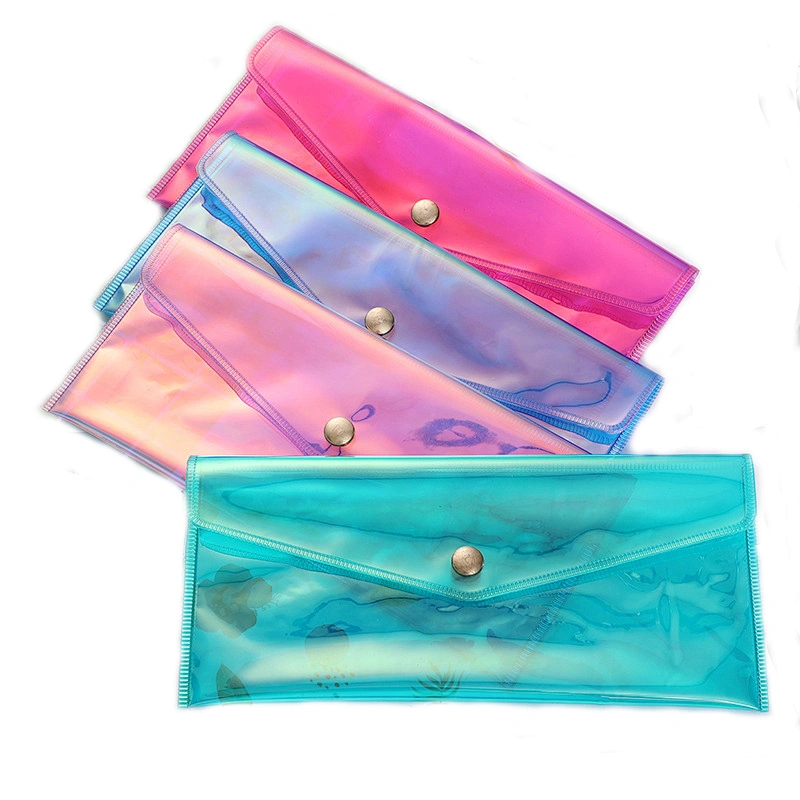 Latest Stylish Colorful Laser Transparent Stationery Organizer PVC Pen Bags