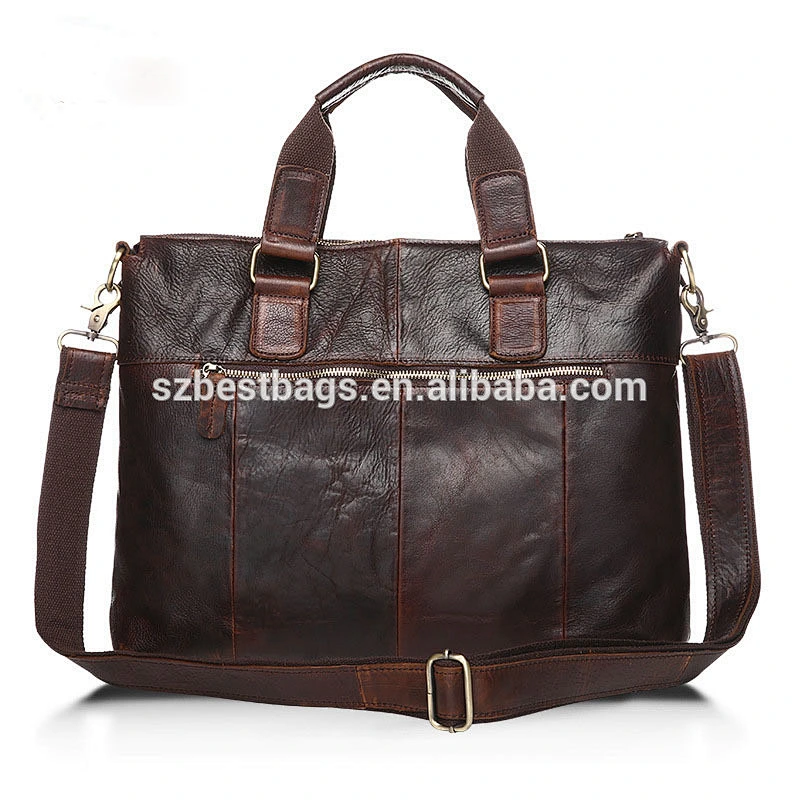 Wholesale oem odm high quality  genuine crazy horse leather men briefcase leather laptop bag