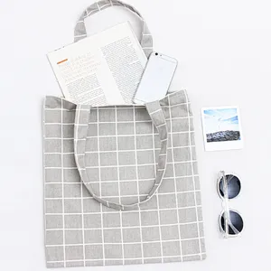 Vintage high quality eco cotton canvas souvenir promotional plaid tote shopping bag