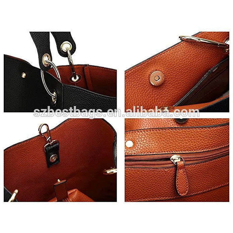 Shenzhen Manufacturer Large Size Black PU Leather Tote Handbag For Women outgoing