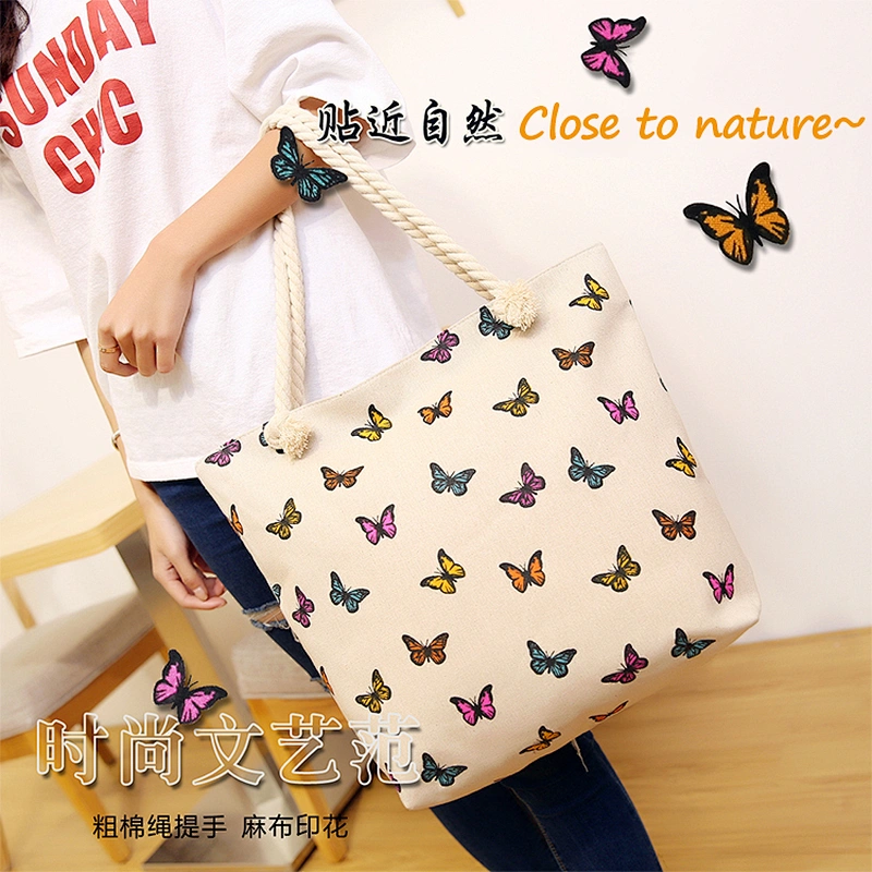 Customized cheap recycle printed cotton fabric shopping souvenir tote bag with logo