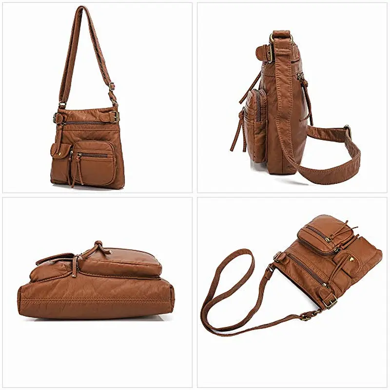 2019 trendy soft leather crossbody bag  sling bag waterproof multiple purse messenger bags