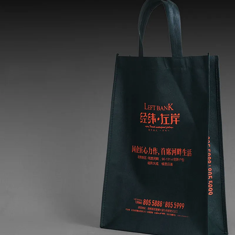 Promotional cheap logo printable reusable black non-woven shopping bags with handles
