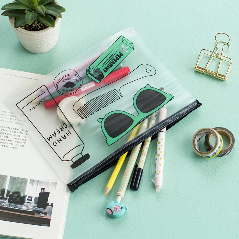 Cute eyeglasses pencil bag printed clear pvc plastic zipper pouch student pencil case