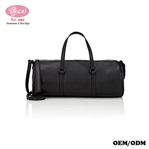 The Newest Designer Branded Black Grained Leather Barrel Shape Small Duffle Bag