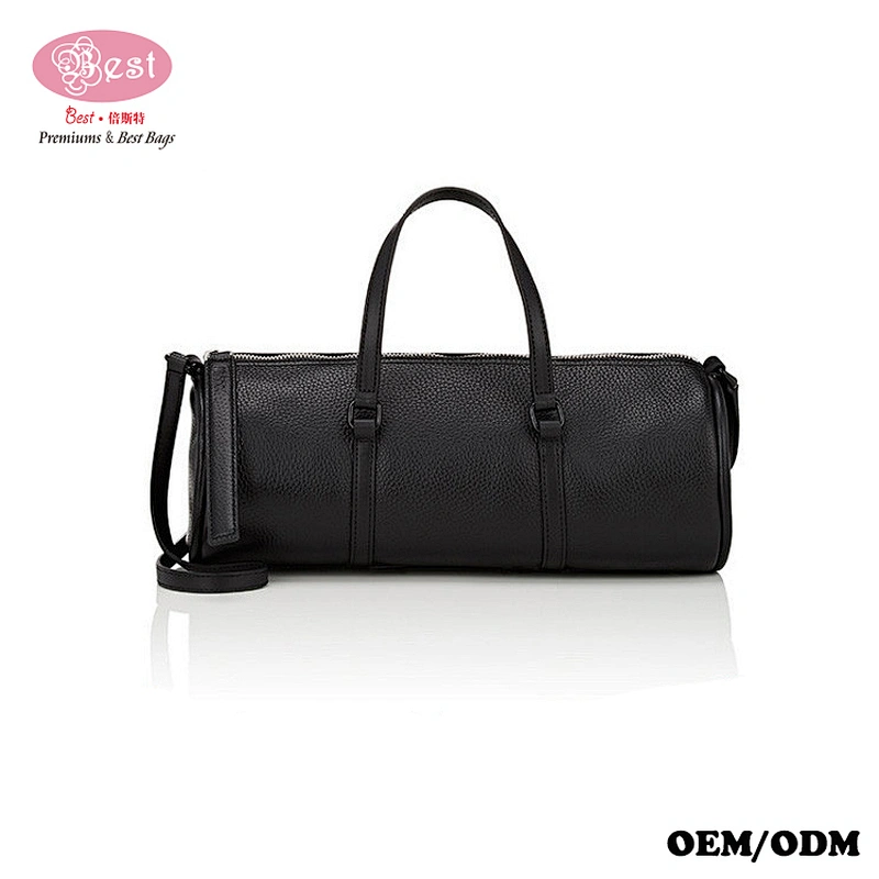 The Newest Designer Branded Black Grained Leather Barrel Shape Small Duffle Bag