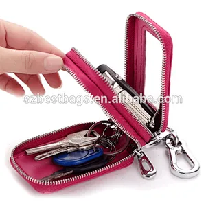 Genuine Leather small key wallet car key wallet men women double zipper key wallet