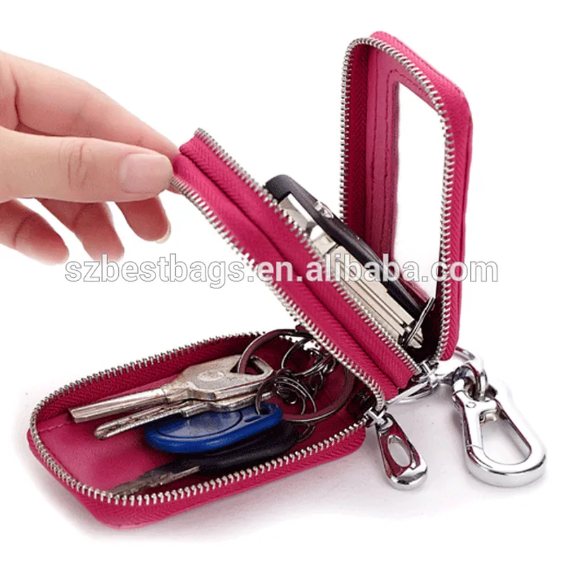 Genuine Leather small key wallet car key wallet men women double zipper key wallet