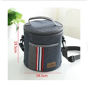 Office Zipper Thermal Waterproof Round Insulated Thermo Lunch Box Bag With Strap