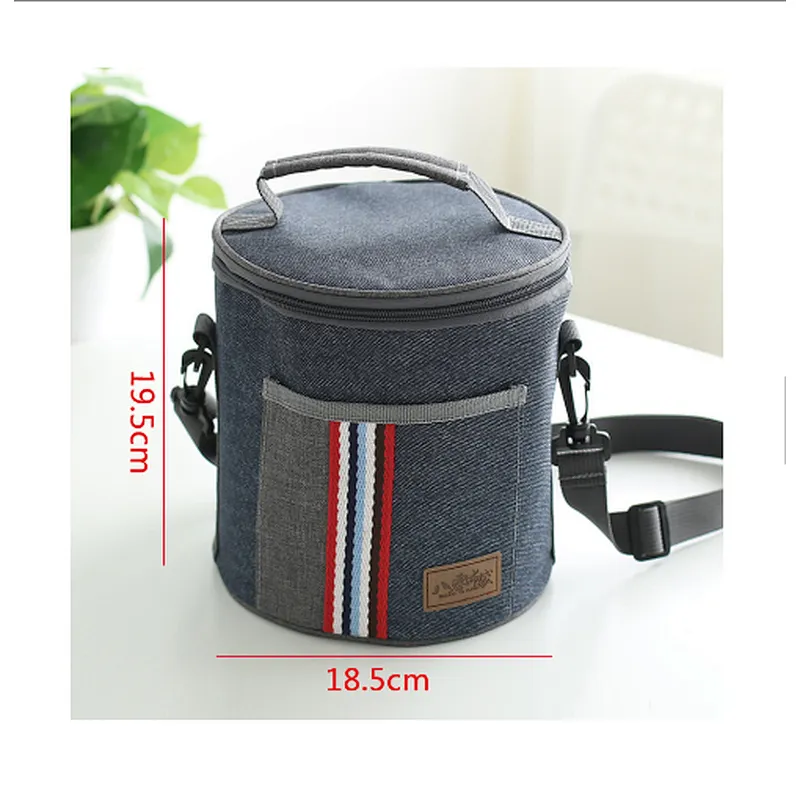 Office Zipper Thermal Waterproof Round Insulated Thermo Lunch Box Bag With Strap