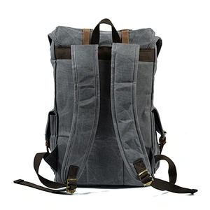 Waxed Canvas Leather Satchel Bookbag Computer Laptop Backpack Hiking Daypacks Mountaineering Bags