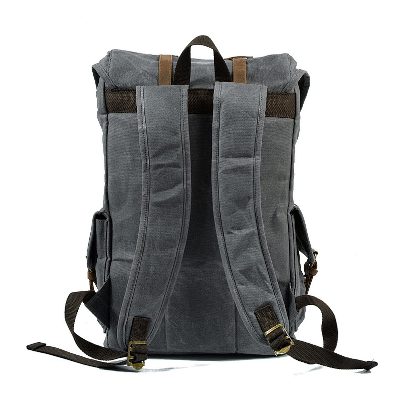 Waxed Canvas Leather Satchel Bookbag Computer Laptop Backpack Hiking Daypacks Mountaineering Bags