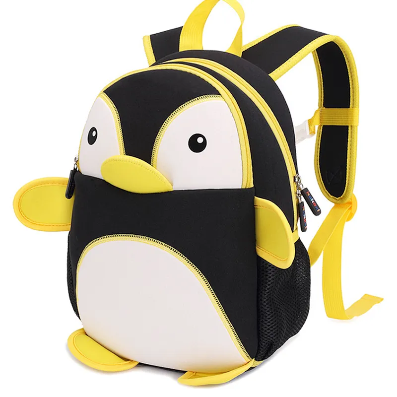 Fancy waterproof kids schoolbags children cartoon zoo animals penguin backpack