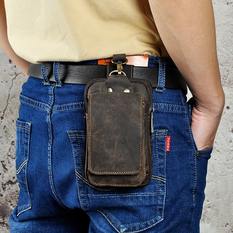 Leather Mens Thigh Drop Leg Hook Bum Bag Fanny Pack Waist Bag Belt Phone Pouch