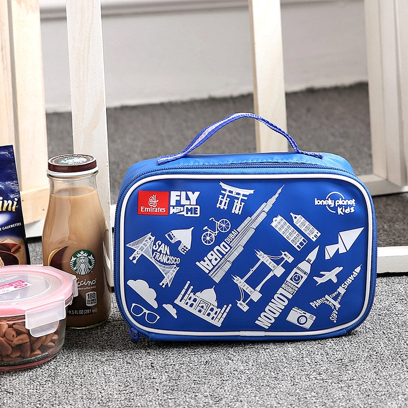 School blue polyester lunch bag for kids