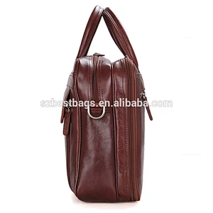 Brown-red Genuine Leather 15-inch Business Laptop Handbag With a Long Adjustable Shoulder Strap
