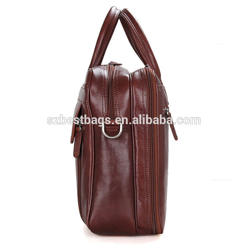 Brown-red Genuine Leather 15-inch Business Laptop Handbag With a Long Adjustable Shoulder Strap
