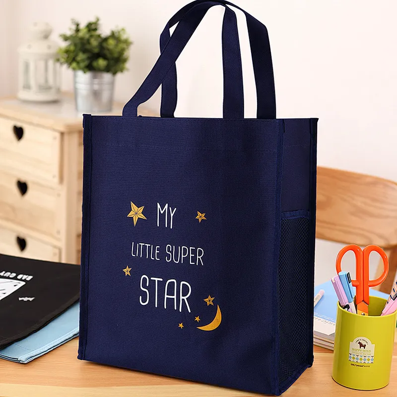Wholesale custom blue anime shopping bag kids oxford tote book bags with logo